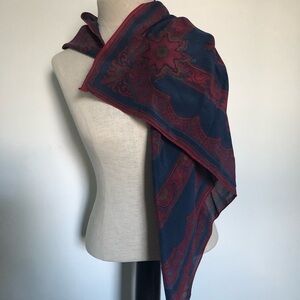 Vintage Liz Claiborne Silk Navy and Red Paisley Scarf